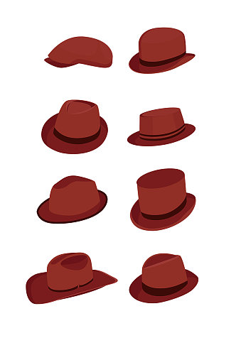 各种红褐色复古风格帽子图标元素