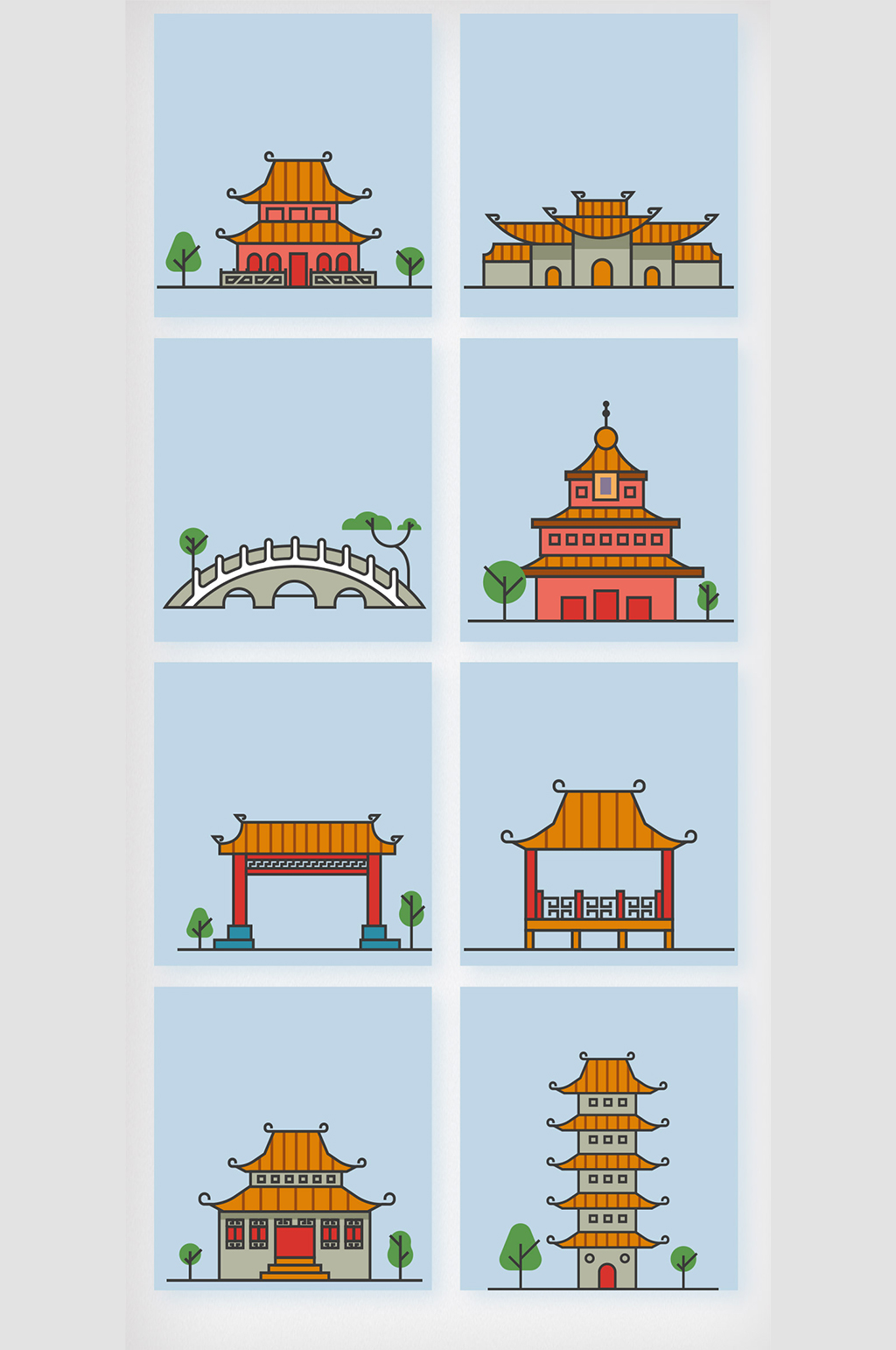卡通中式建筑元素素材