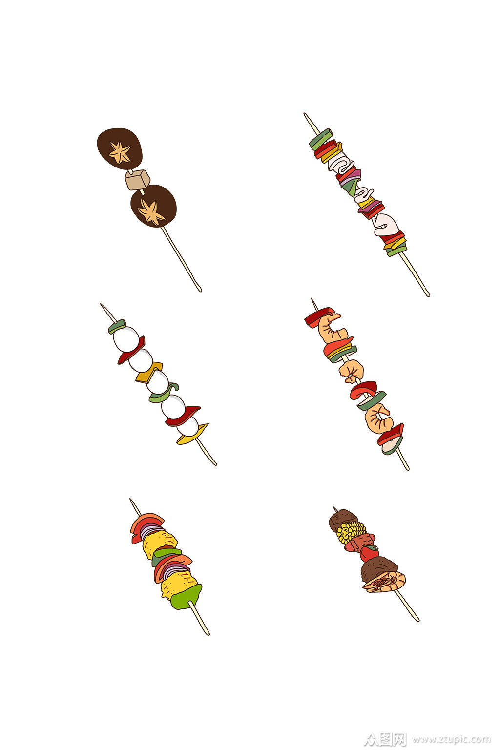 两根烤串手绘插画素材