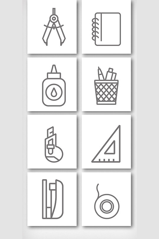 简约黑白线描文具用品元素