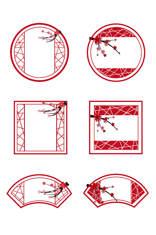 梅花矢量手绘中国风边框