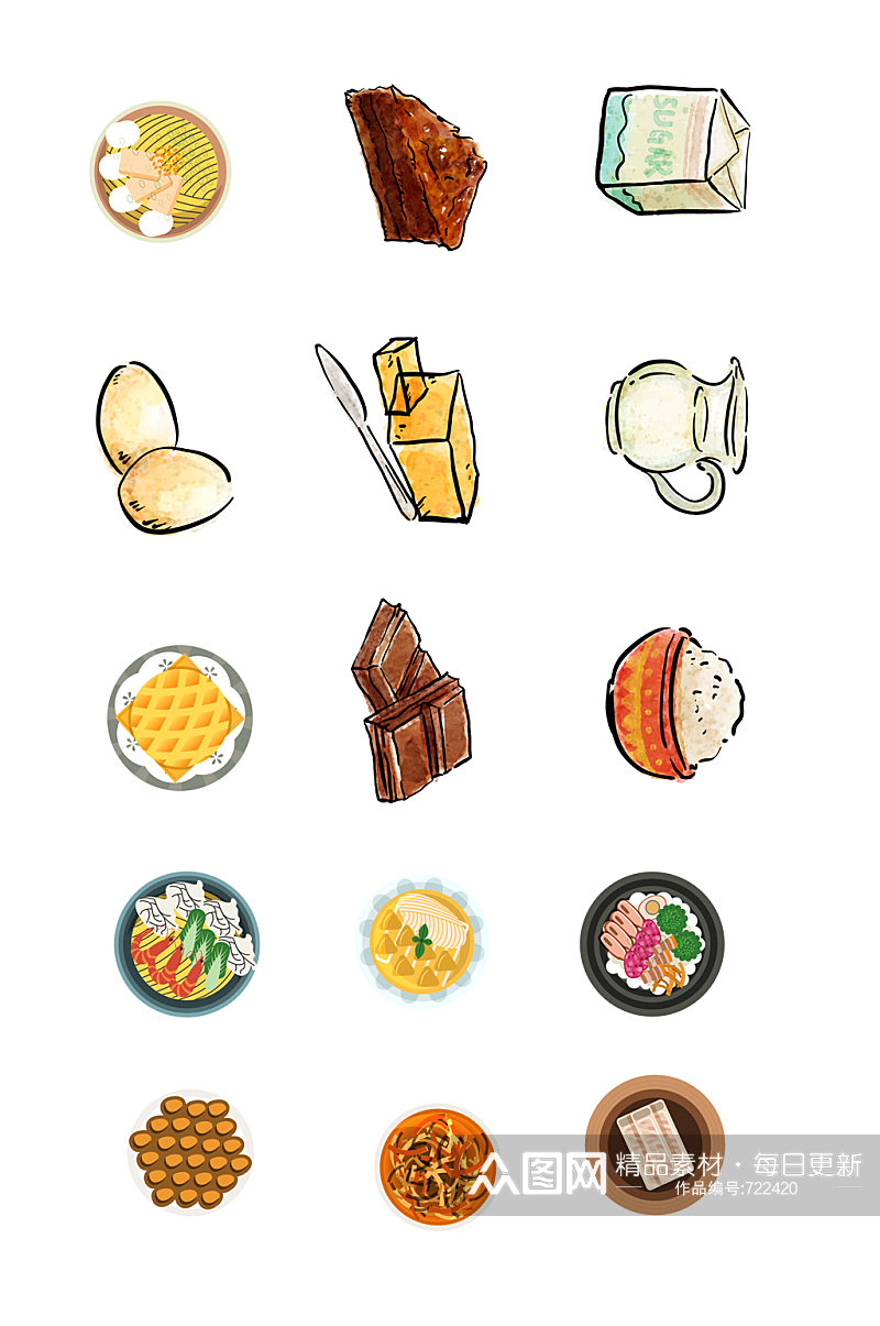手绘食物美食图案设计元素素材