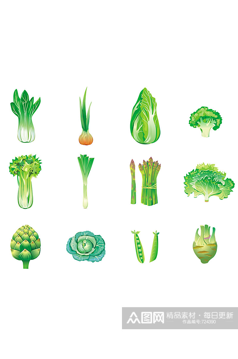 手绘绿色蔬菜设计素材素材