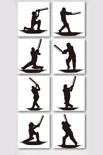 黑白剪影棒球运动员图案元素