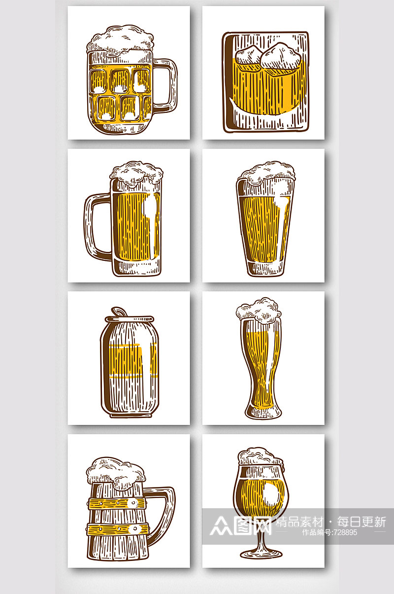 卡通杯状啤酒图案元素素材