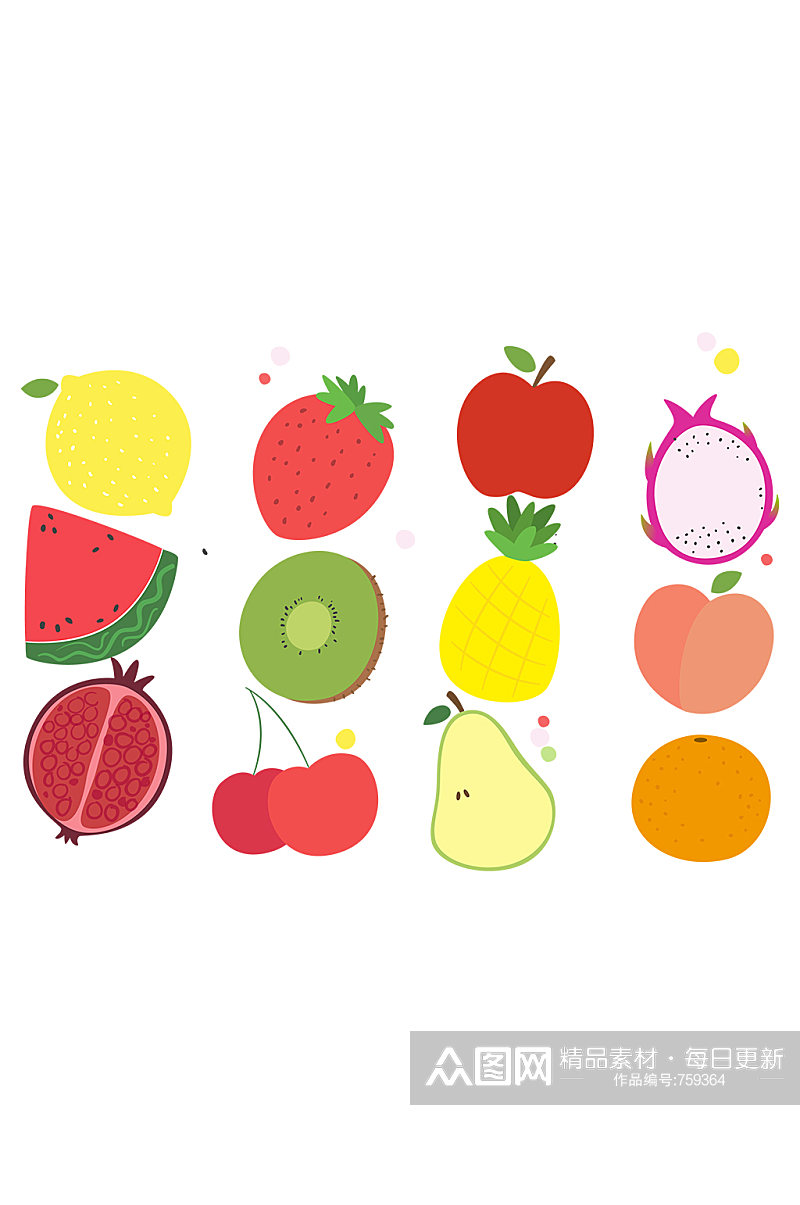 卡通彩色水果图案矢量素材素材
