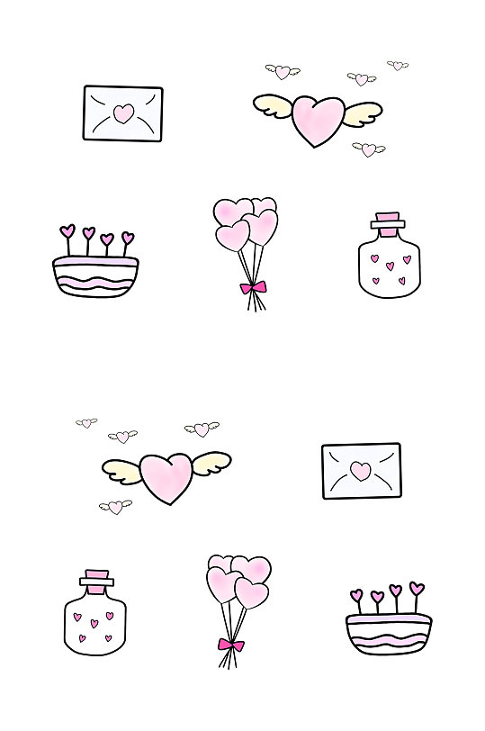 卡通风可爱手绘爱心手账装饰元素-众图网