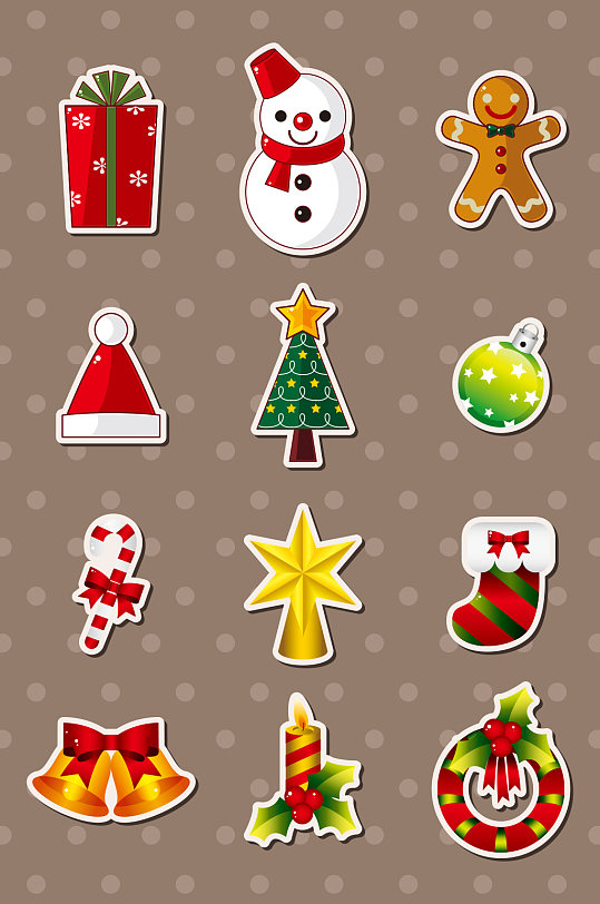 童趣圣诞贴纸矢量素材圣诞节-众图网