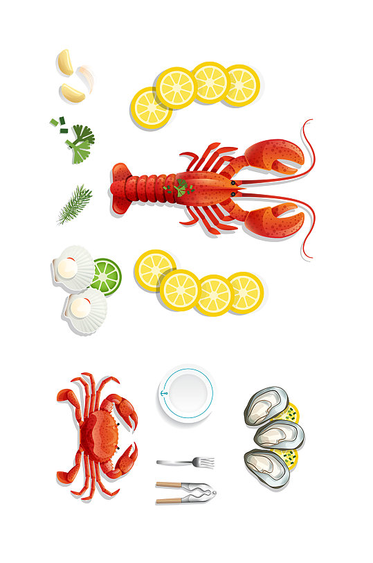 新鲜螃蟹海鲜龙虾餐具素材