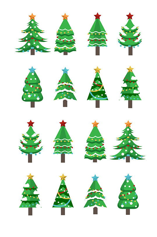 雪花绿色圣诞树免抠psd透明素材