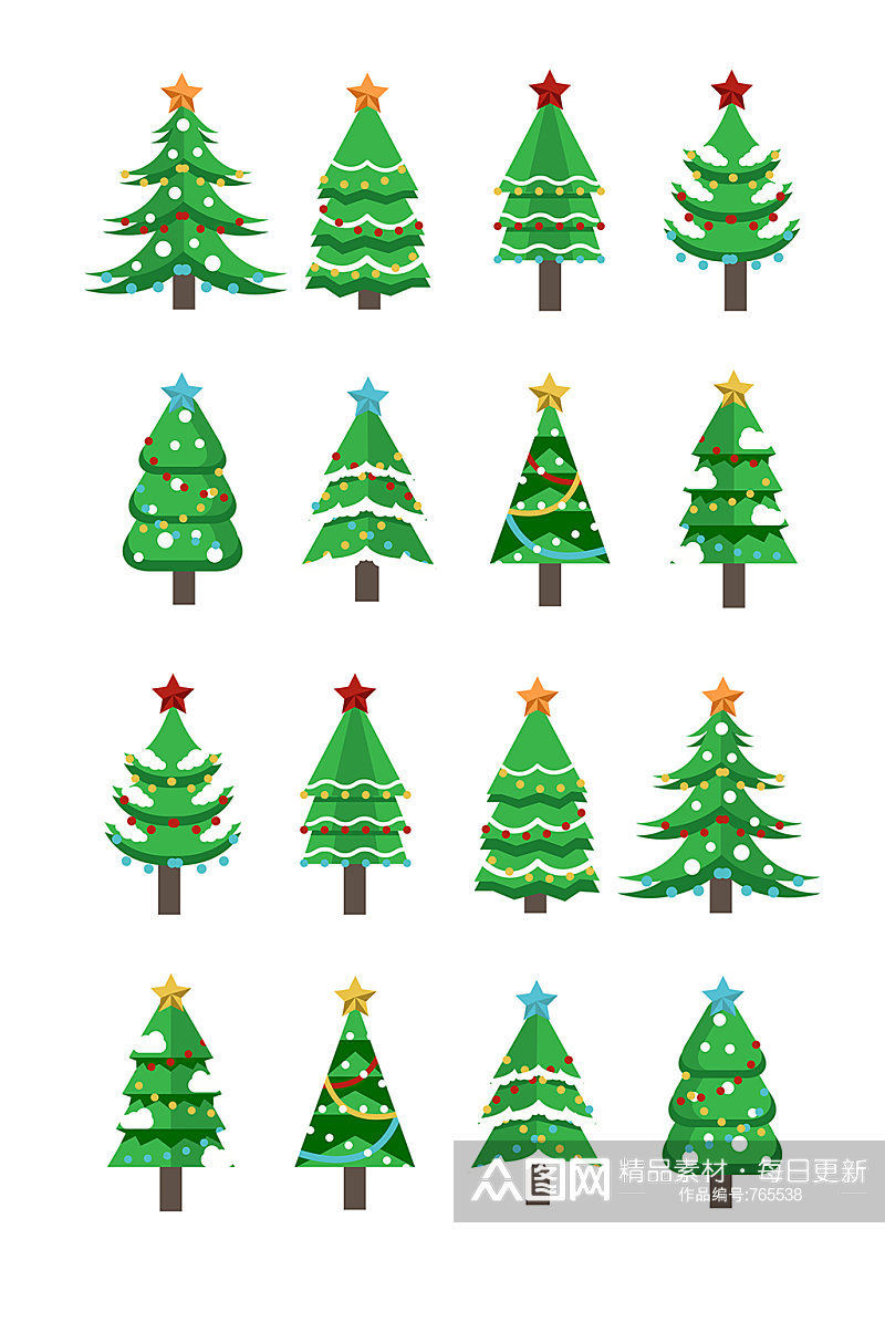 雪花绿色圣诞树免抠psd透明素材素材