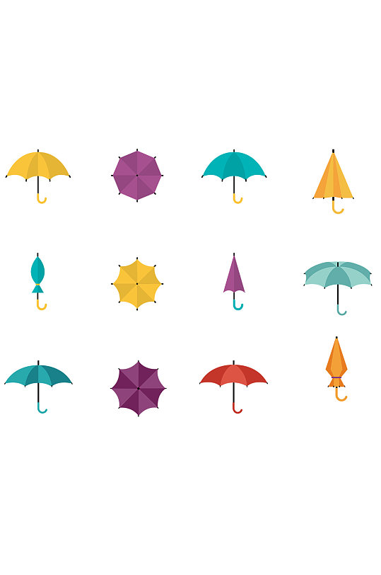 手绘彩色雨伞设计素材