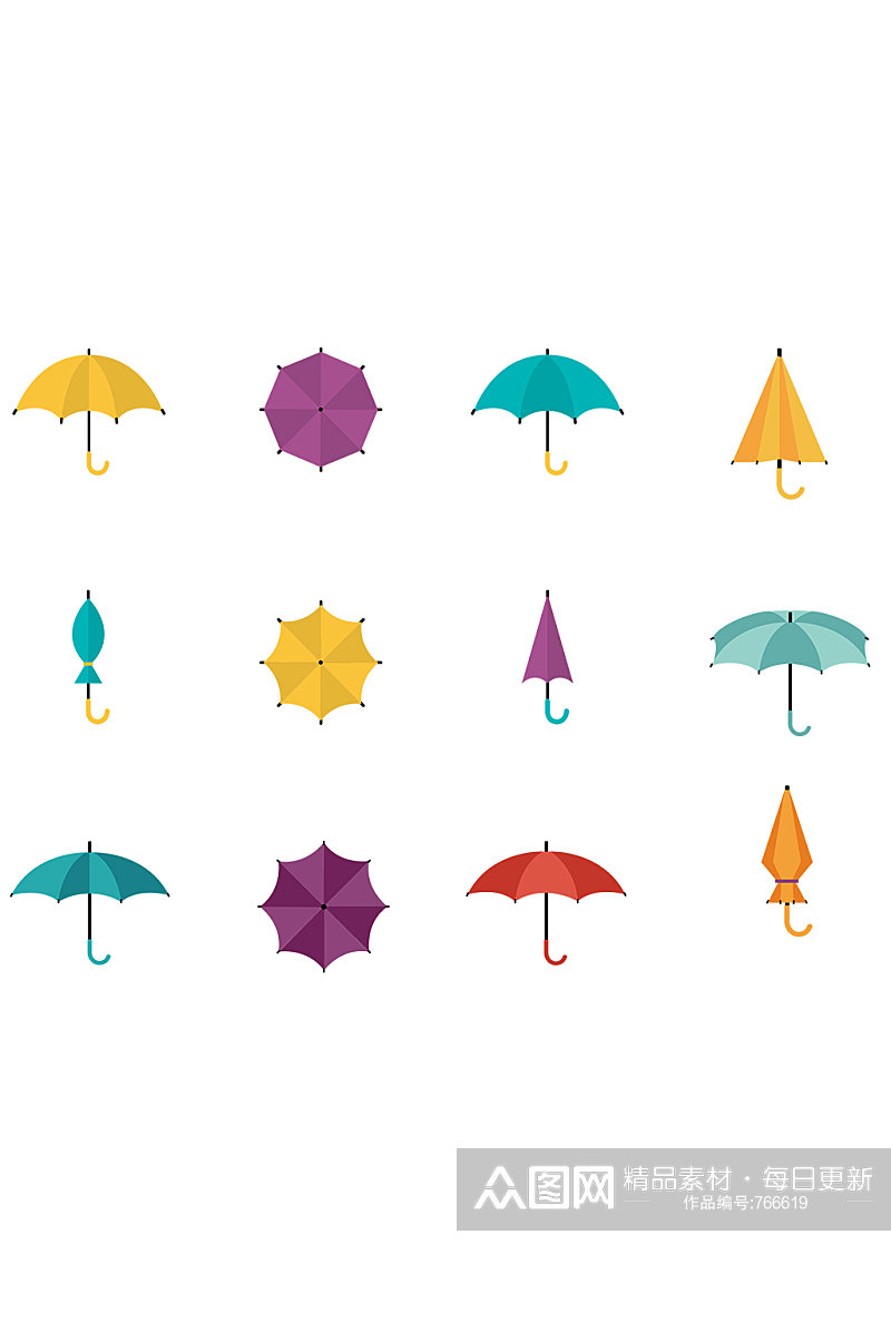 手绘彩色雨伞设计素材素材