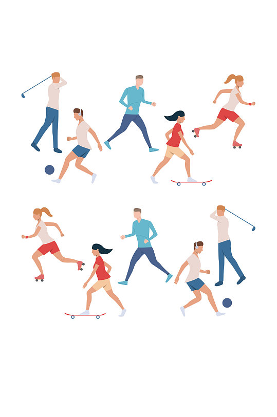 一组活跃的人做运动矢量