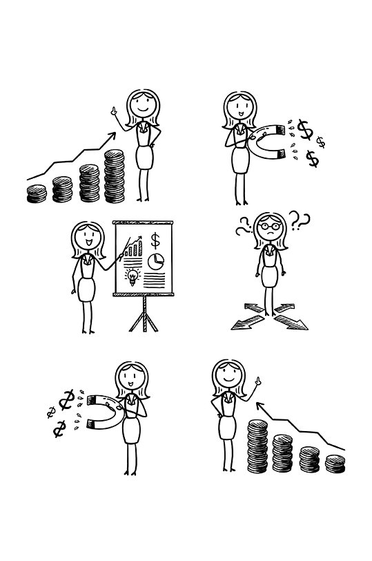 不同情绪表情的商务简笔画