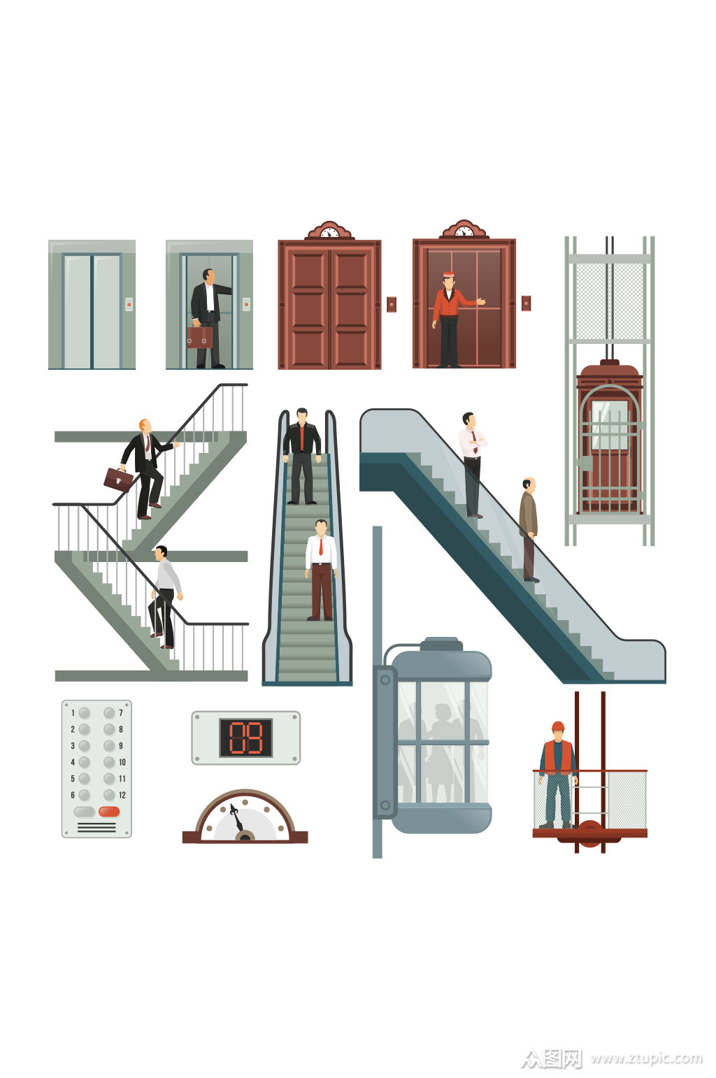 电梯和楼梯设置矢量