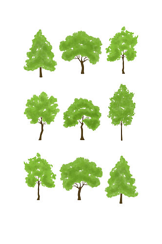 手绘绿树矢量集元素