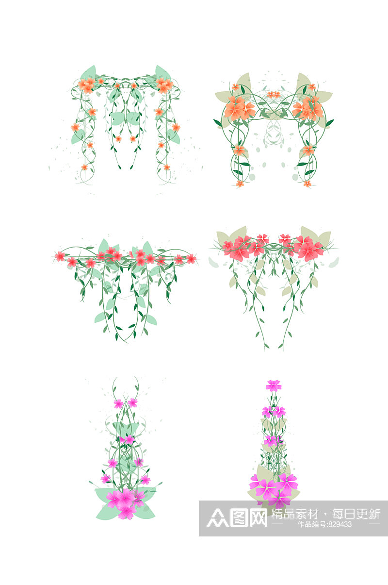 田园风植物花藤插画素材