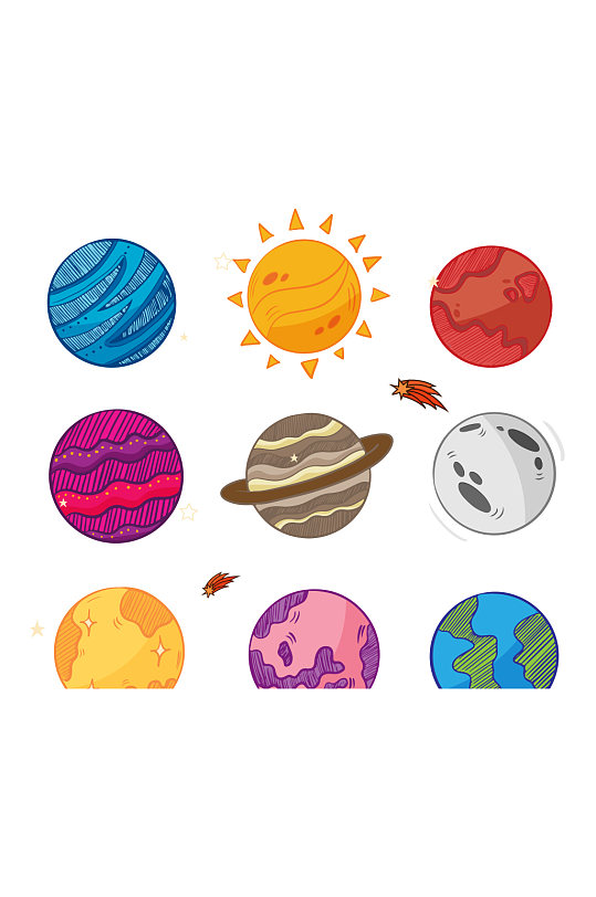 创意太空中的星球和宇航员矢量图