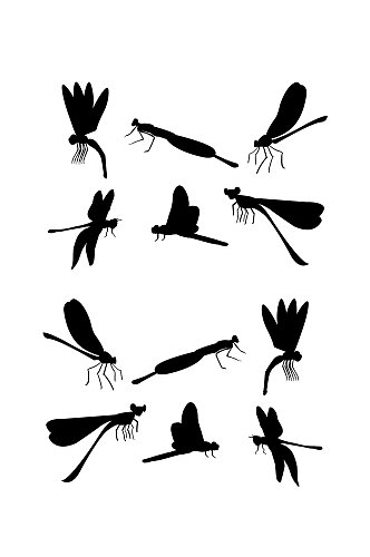 蜻蜓剪影黑白元素