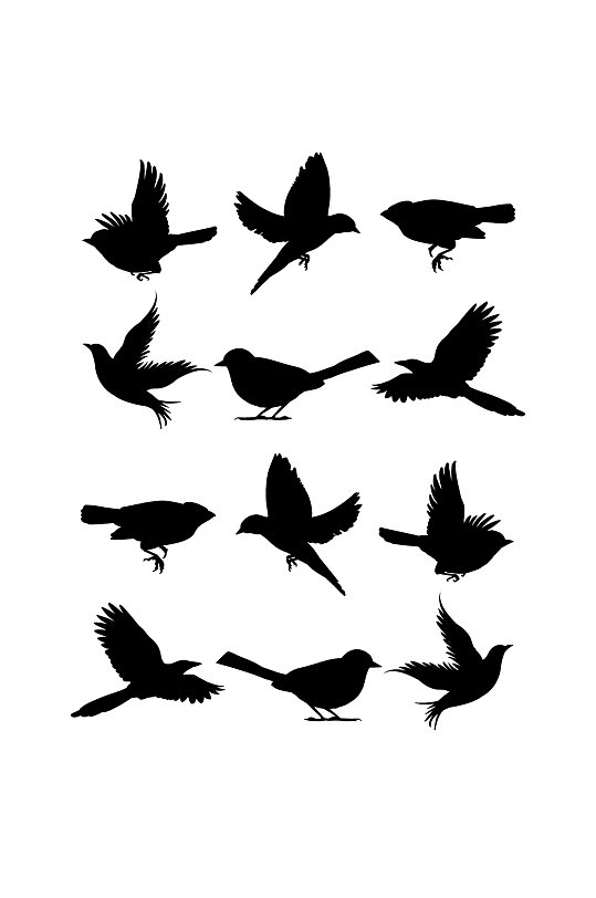 飞鸟剪影黑白元素