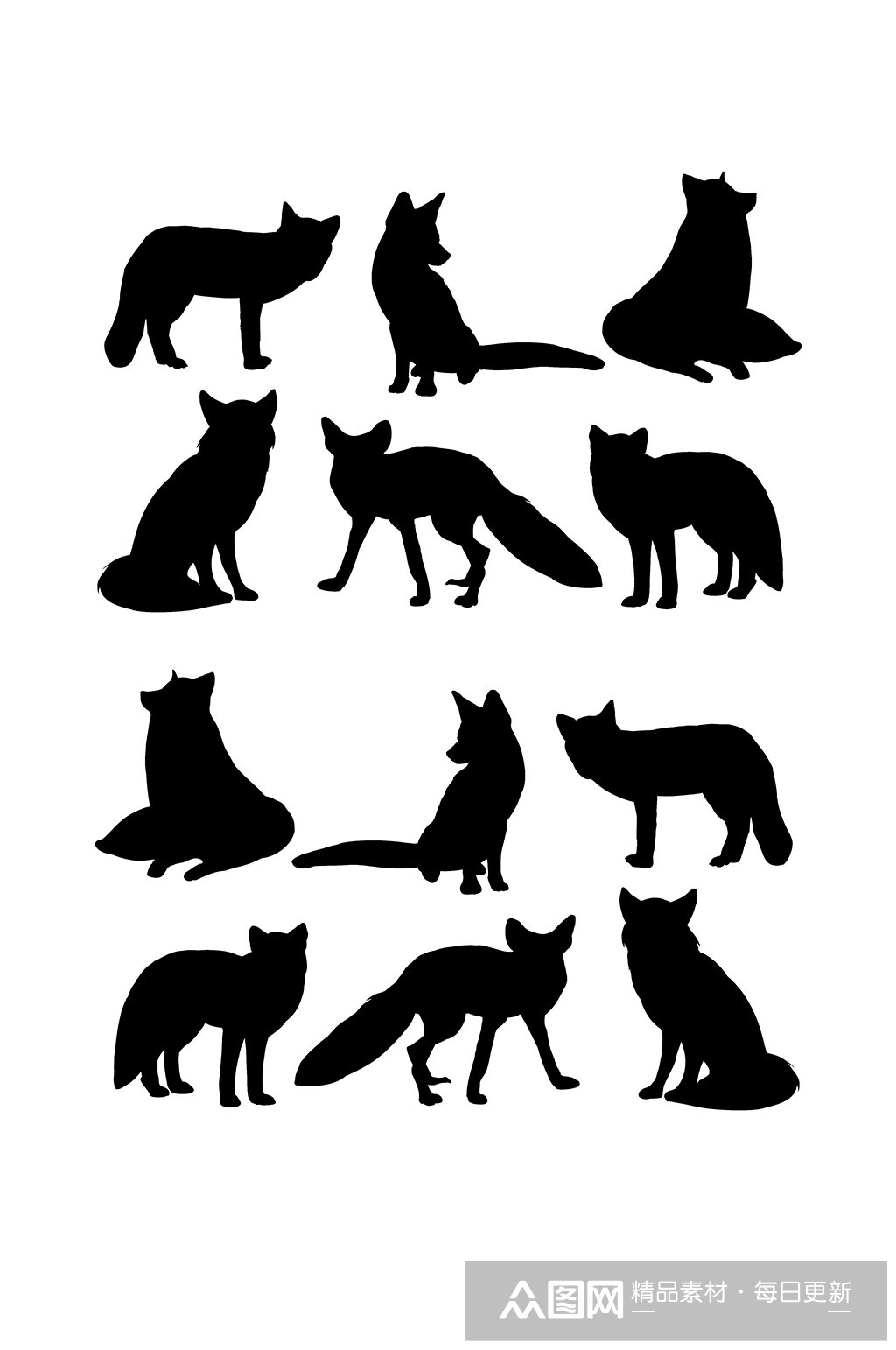 狐狸动物黑白剪影素材