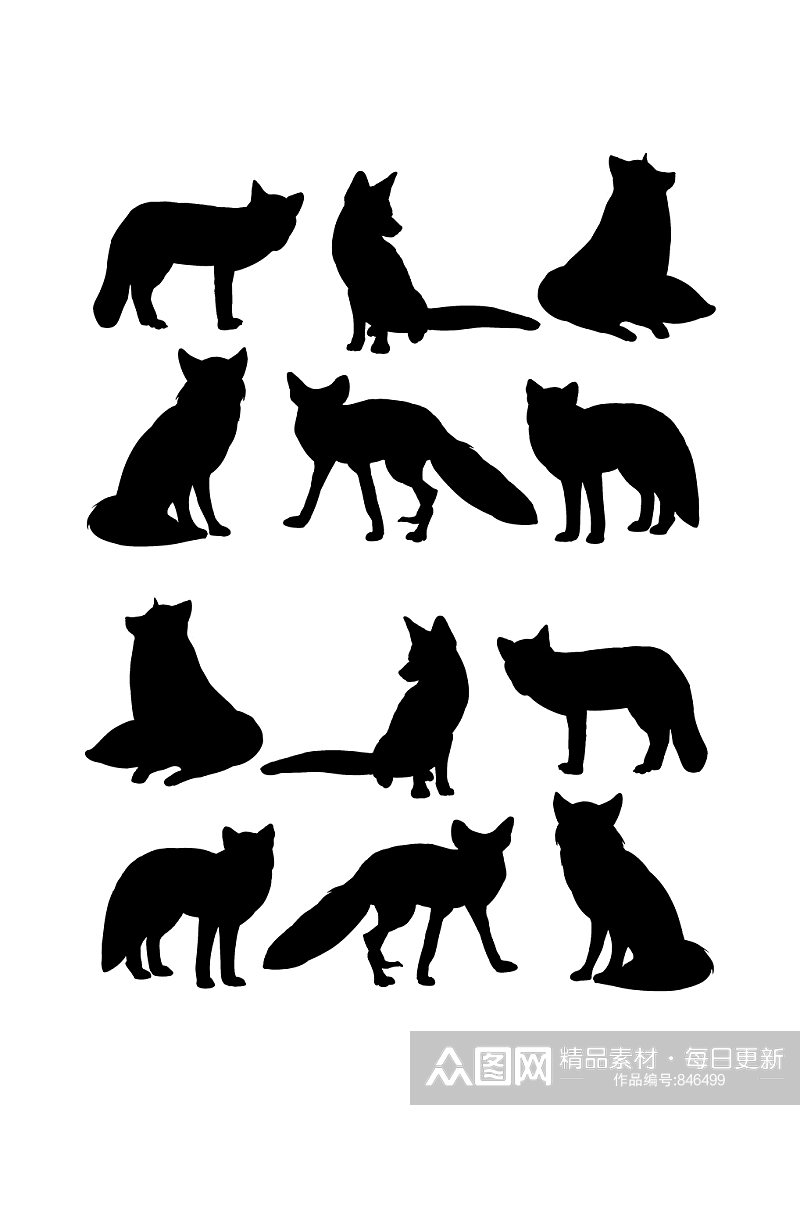 狐狸动物黑白剪影素材