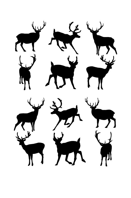 梅花鹿卡通剪影元素