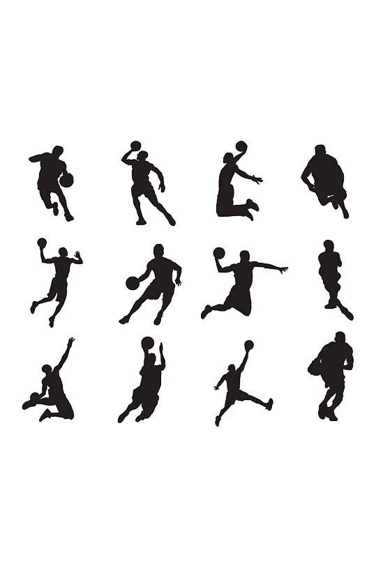 黑色打篮球人物剪影元素