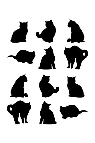 小猫剪影卡通动物元素