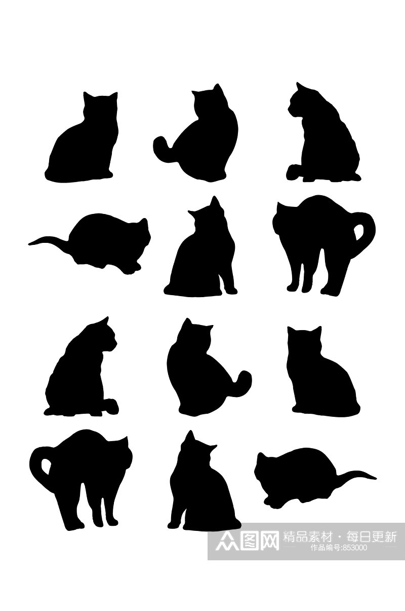 小猫剪影卡通动物元素素材