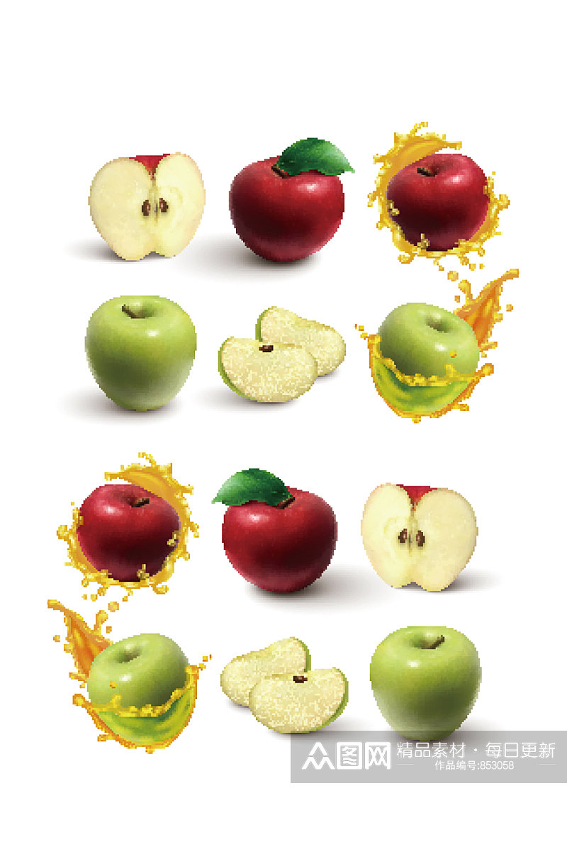多汁红苹果和绿苹果零食饮料素材