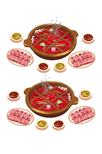 卡通九宫格火锅设计元素