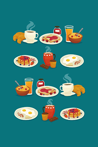 早餐卡通图标集矢量
