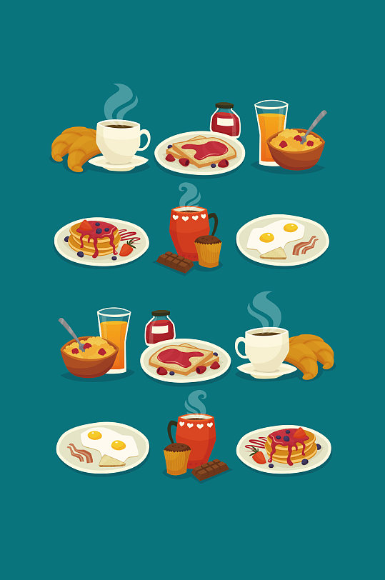 早餐卡通图标集矢量