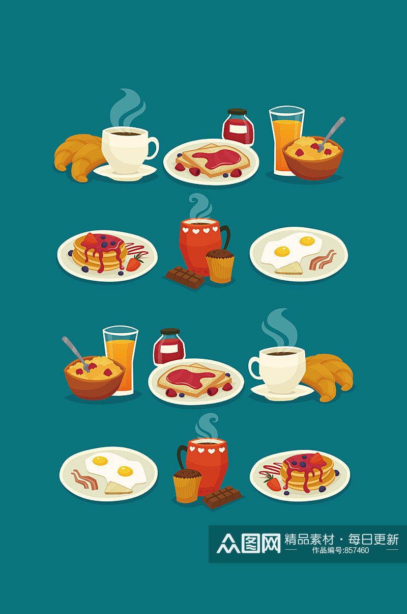 早餐卡通图标集矢量素材