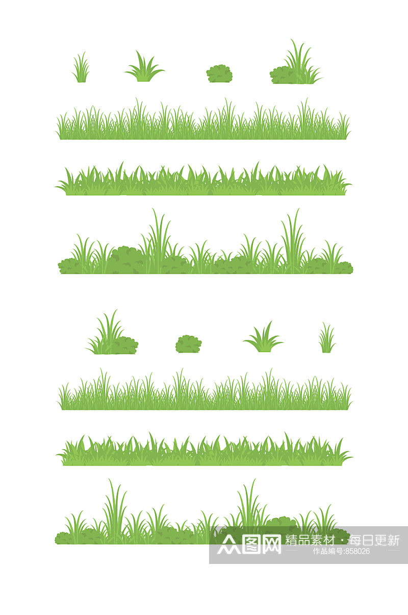 卡通春天清新嫩芽草地公园草丛元素素材