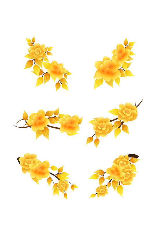 中国风金黄色富贵牡丹花朵图案