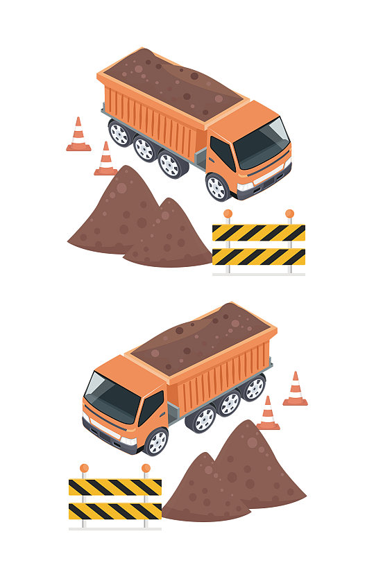 矢量手绘卡通拉土车