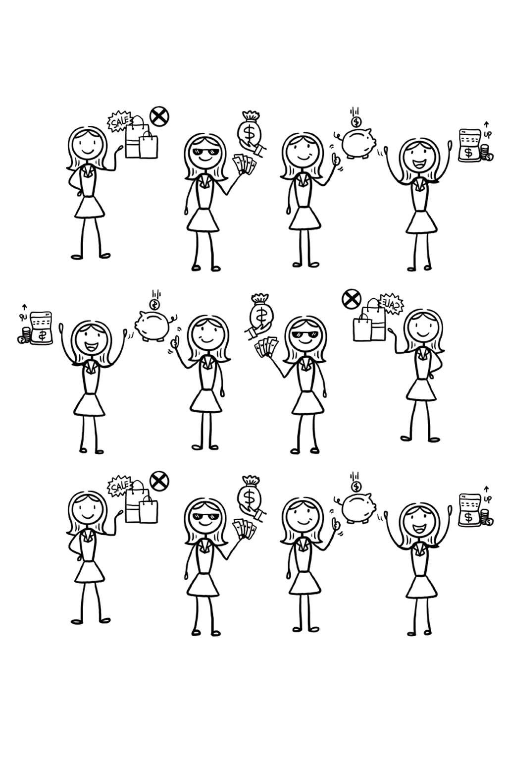 会理财的女商人简笔画素材