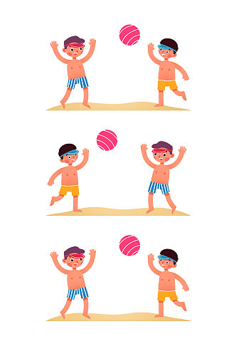夏日沙滩排球儿童卡通人物