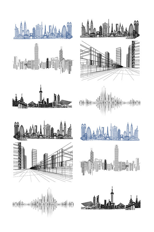 线描城市建筑设计元素