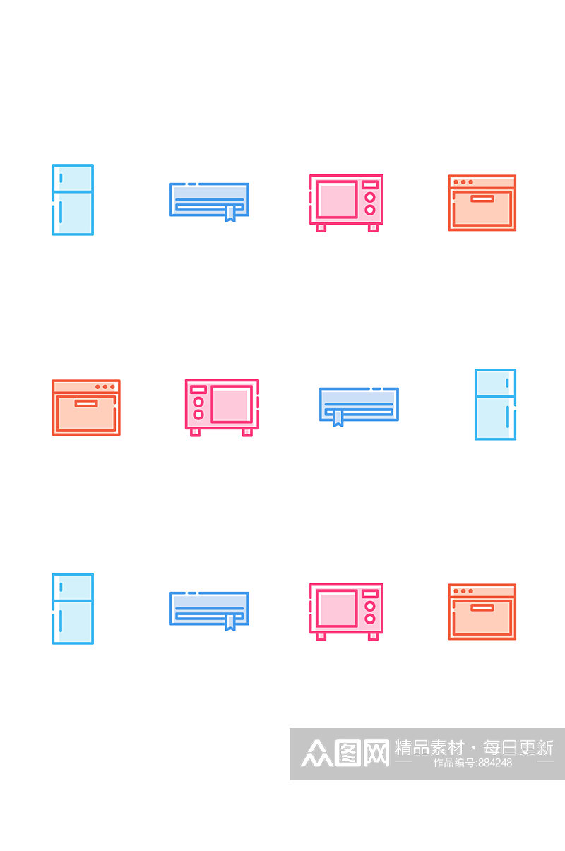 冰箱线性彩色icon生活元素素材