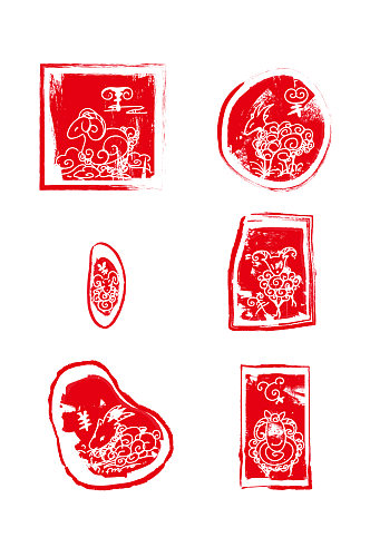 红色小羊动物印章装饰图案