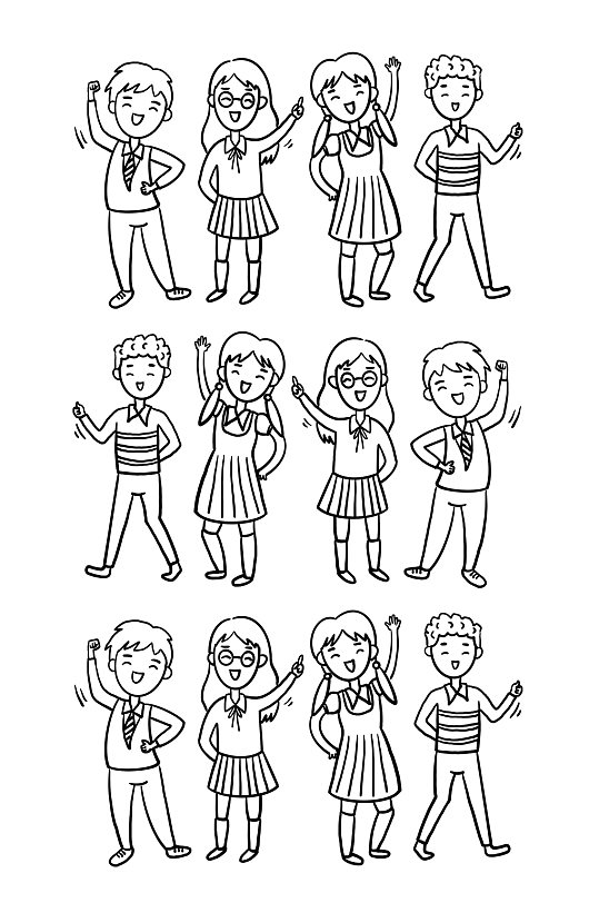 小学生简笔画青少年学生-众图网