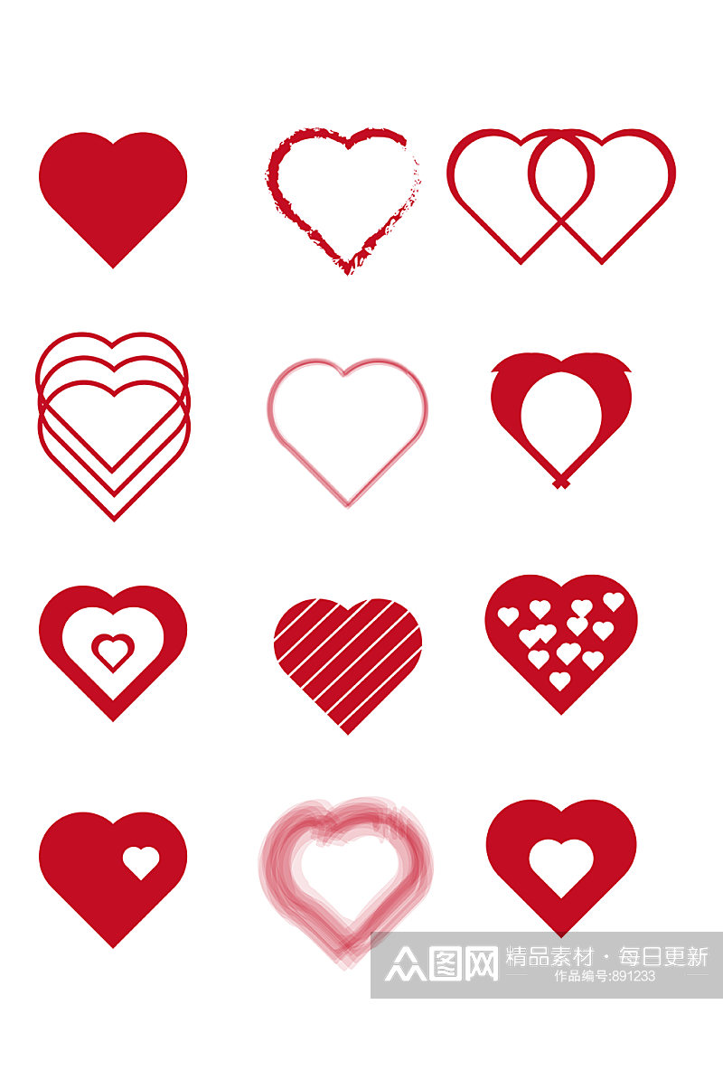爱心各式各样红色爱心几何叠加素材