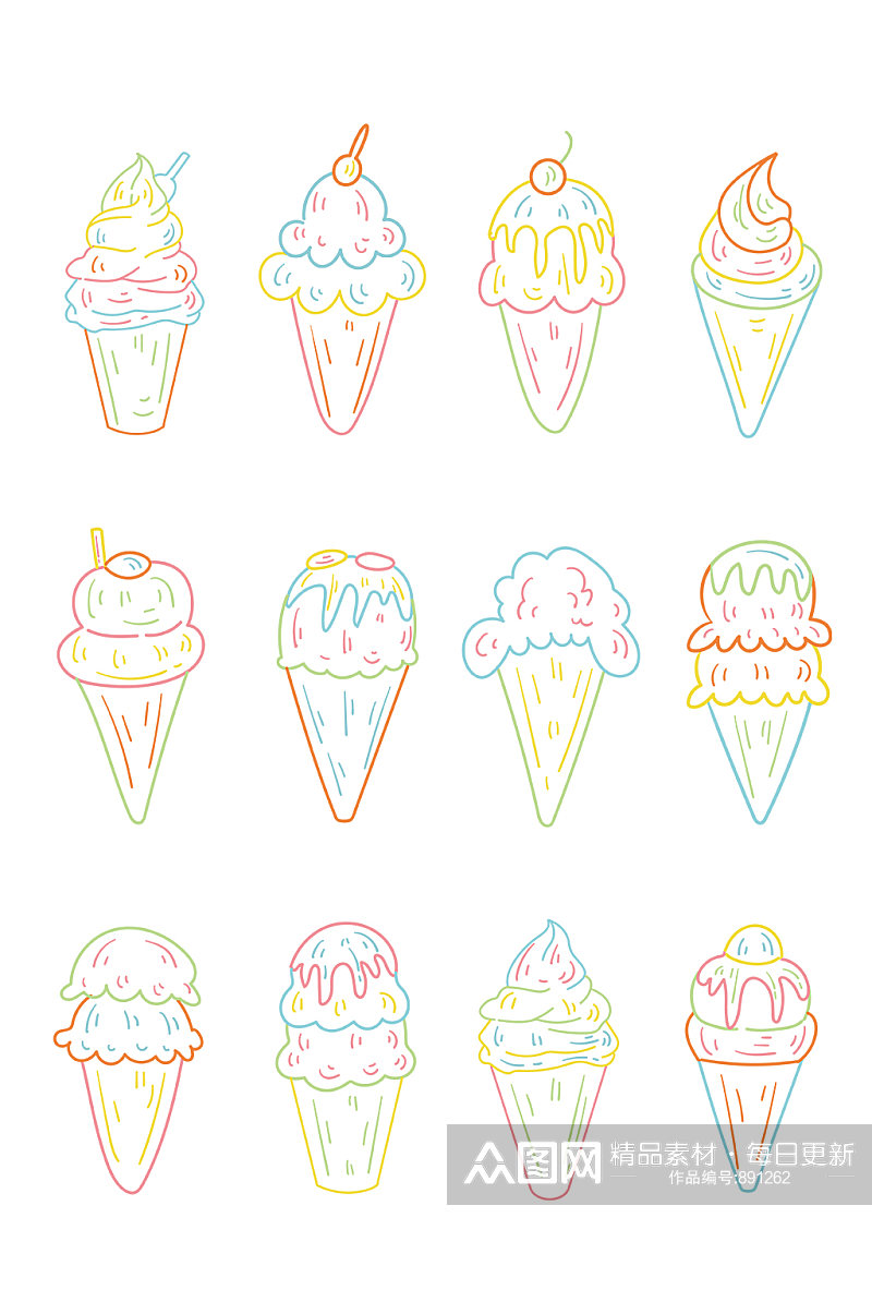 夏日冰淇淋马卡龙配色图标素材