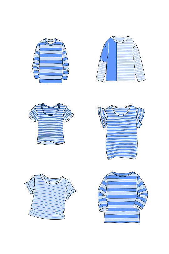 卡通手绘蓝色条纹t恤衫插画-众图网