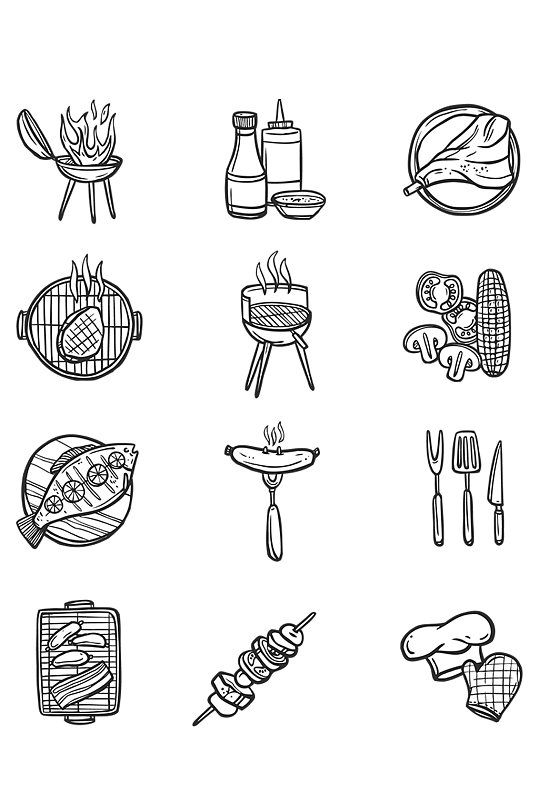 手绘线描烧烤食物设计素材