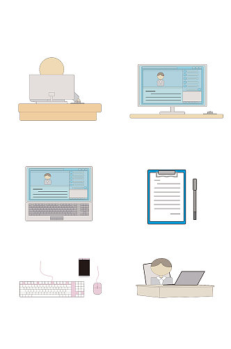 在家办公扁平风办公简单装饰图案